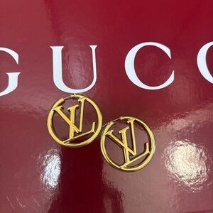 Louis Vuitton Gold Logo Hoop Earrings